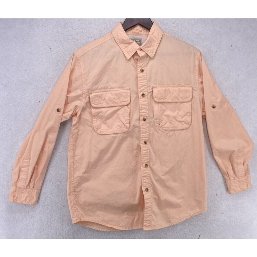 LL Bean Shirt Mens Size S Peach Breathable Vented Sleeve Fishing Hiking Outdoors